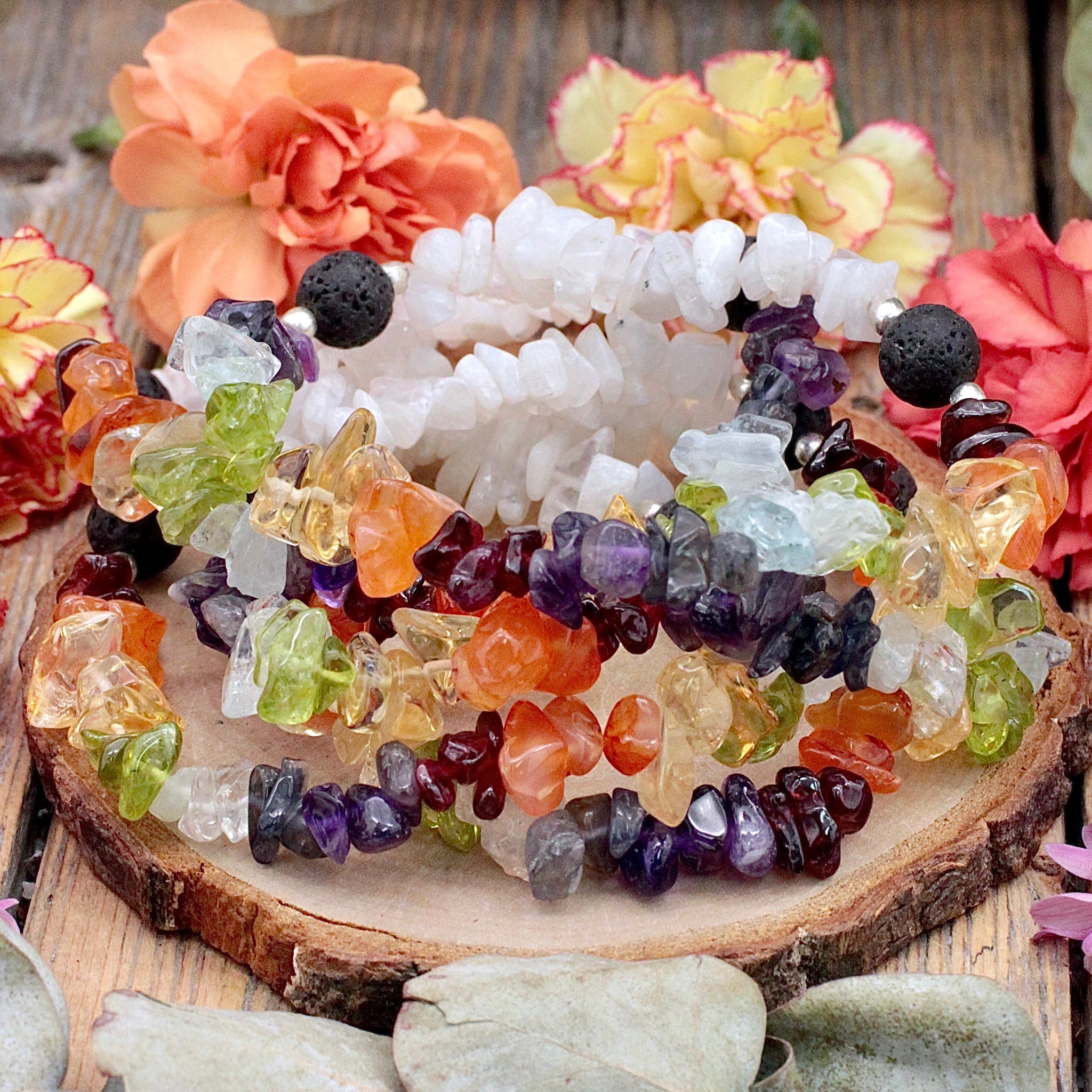 Moonstone & Chakra Chip Bracelet