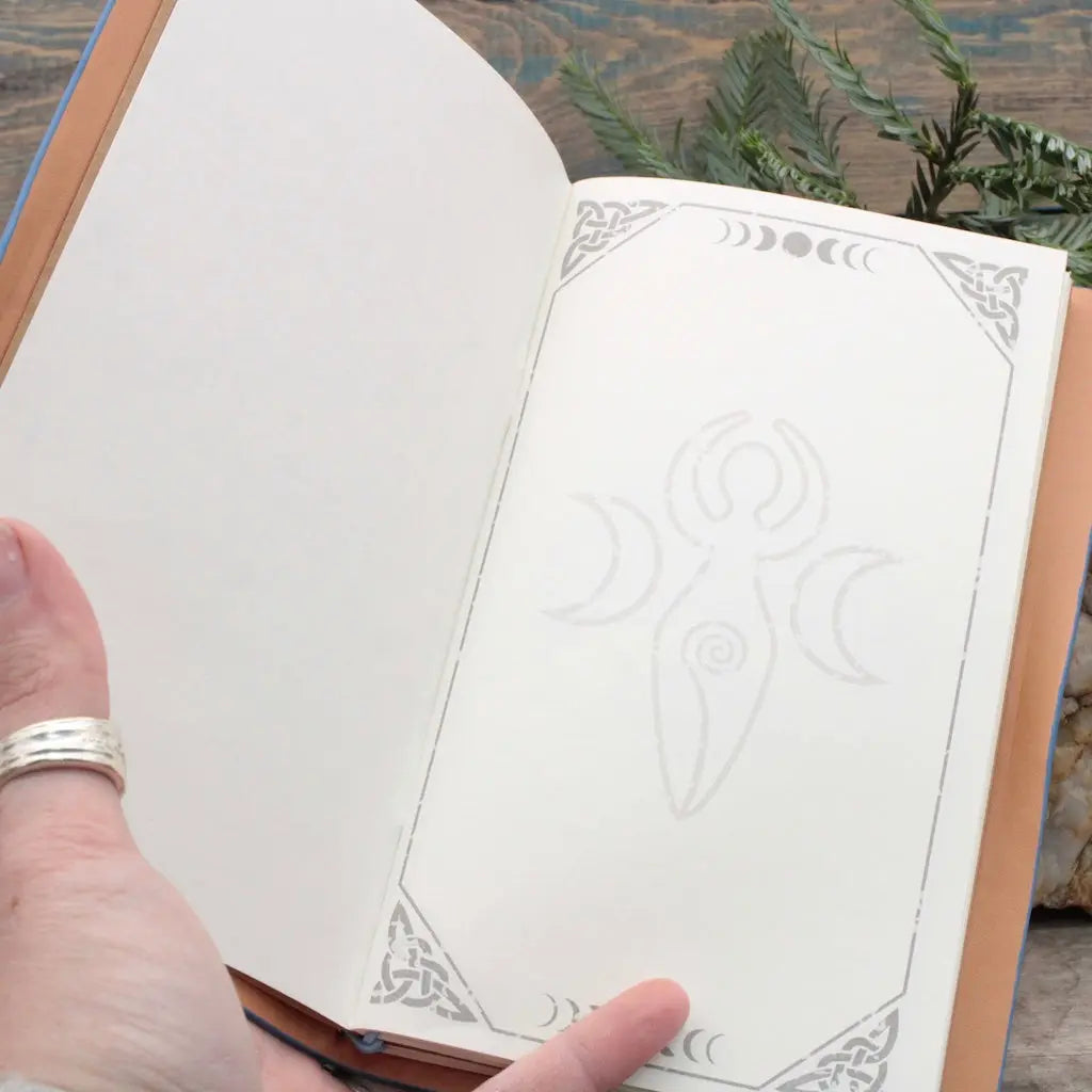 Leather Bound Crystal Journal - Chakra Lotus Design
