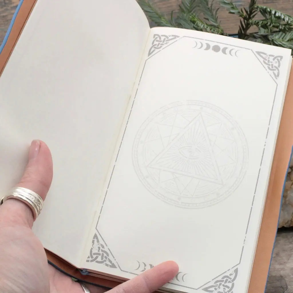 Leather Bound Crystal Journal - Chakra Lotus Design