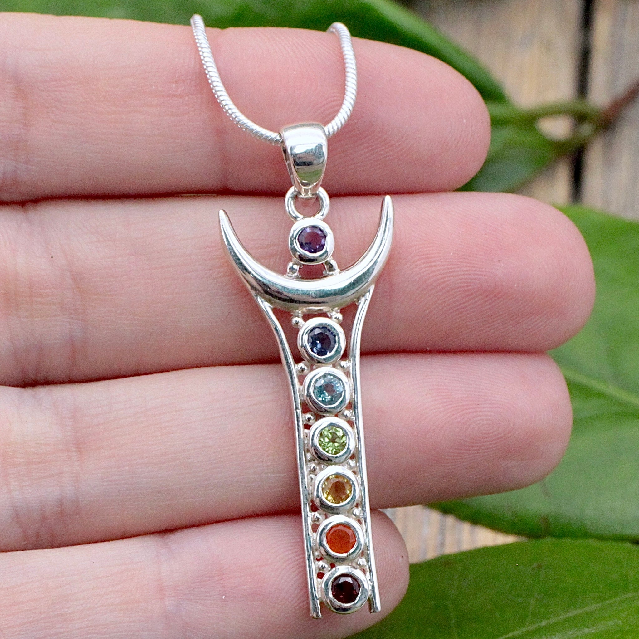 Chakra Half Moon Pendant - Sterling Silver